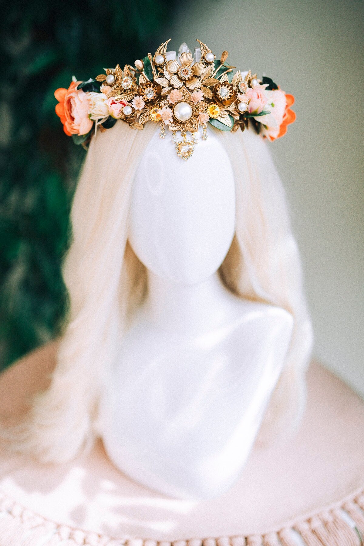 Boho Tiara, Floral Bridal Crown, Goddess Headpiece, Wedding Flower Tiara, Celestial Crown, Festival Headpiece,Maternity Photoshoot Accessory