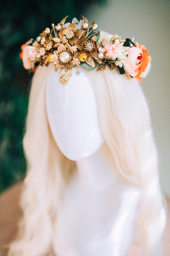 Boho Tiara, Floral Bridal Crown, Goddess Headpiece, Wedding Flower Tiara, Celestial Crown, Festival Headpiece,Maternity Photoshoot Accessory