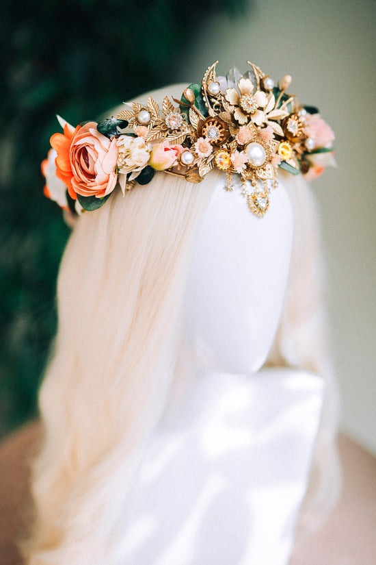 Boho Tiara, Floral Bridal Crown, Goddess Headpiece, Wedding Flower Tiara, Celestial Crown, Festival Headpiece,Maternity Photoshoot Accessory