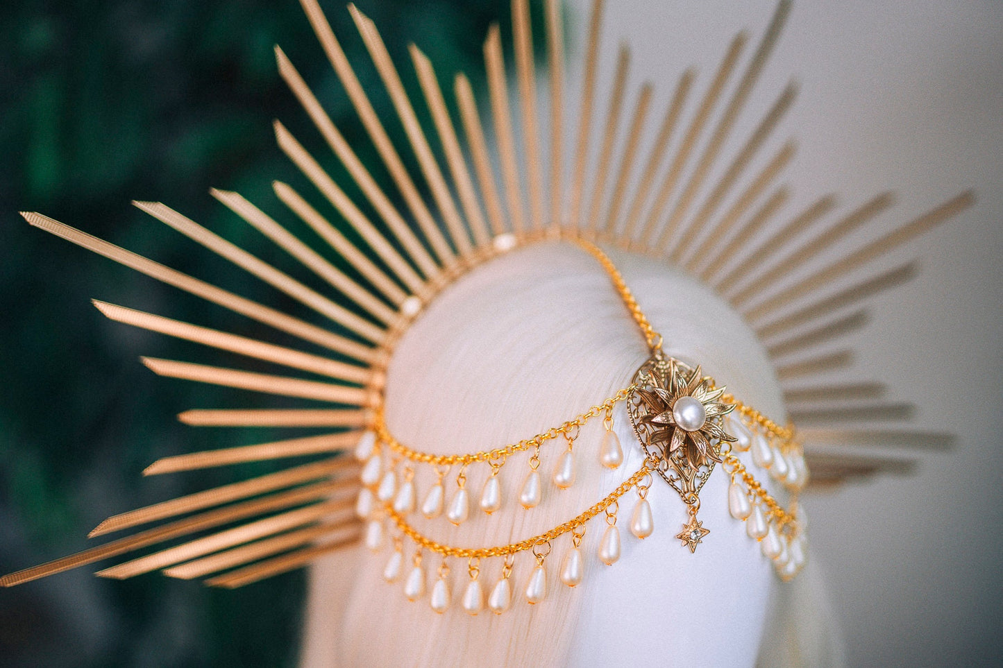 Celestial Halo Crown, Bridal Festival Headpiece, Golden Wedding Tiara, Boho Maternity Photoshoot Crown, Ceremony Headpiece