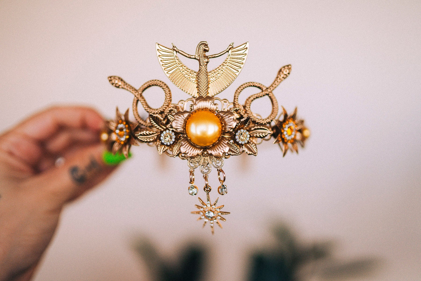 Cleopatra Tiara, Egyptian Headpiece, Festival Crown, Carnival Costume, Mardi Gras Tiara, Statement Jewelry, Halloween Accessory