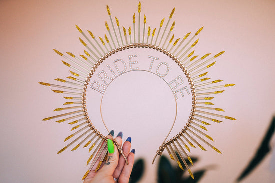 SALE Bride halo crown, Bride headband, Bride to be, Bachelorette party, Gold halo crown, Gold crown, Goddess crown, Wedding veil