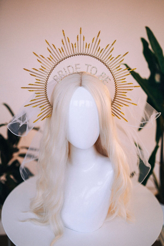SALE Bride halo crown, Bride headband, Bride to be, Bachelorette party, Gold halo crown, Gold crown, Goddess crown, Wedding veil