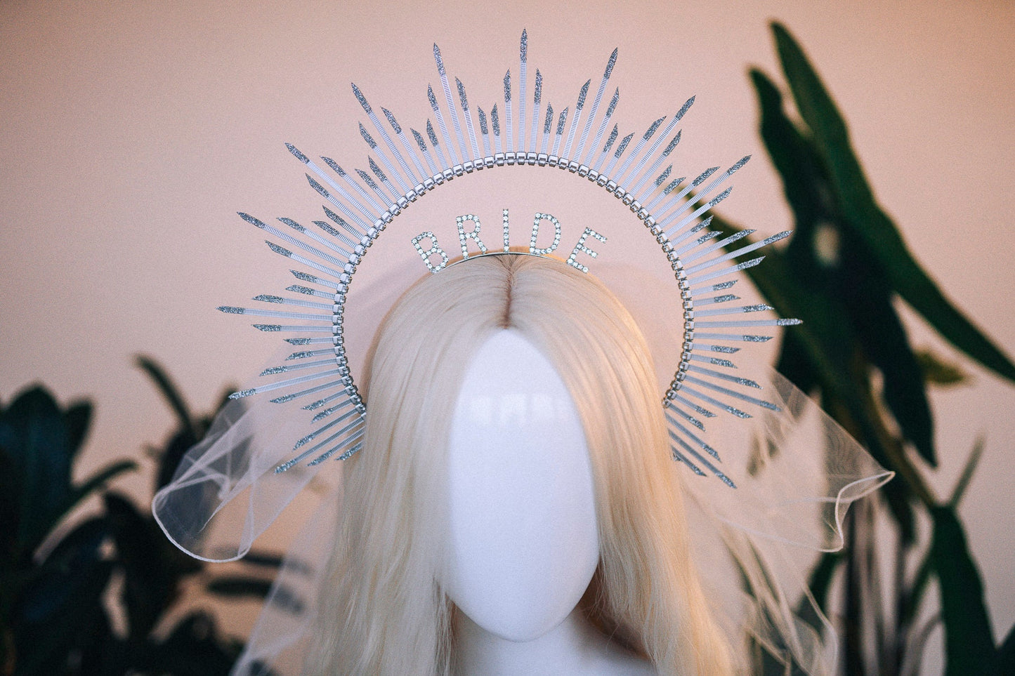 SALE Bride halo crown, Bride headband, Bride to be, Bachelorette party, Silver halo crown, Goddess crown, Wedding veil, Wedding garter