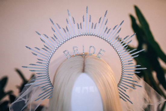 SALE Bride halo crown, Bride headband, Bride to be, Bachelorette party, Silver halo crown, Goddess crown, Wedding veil, Wedding garter