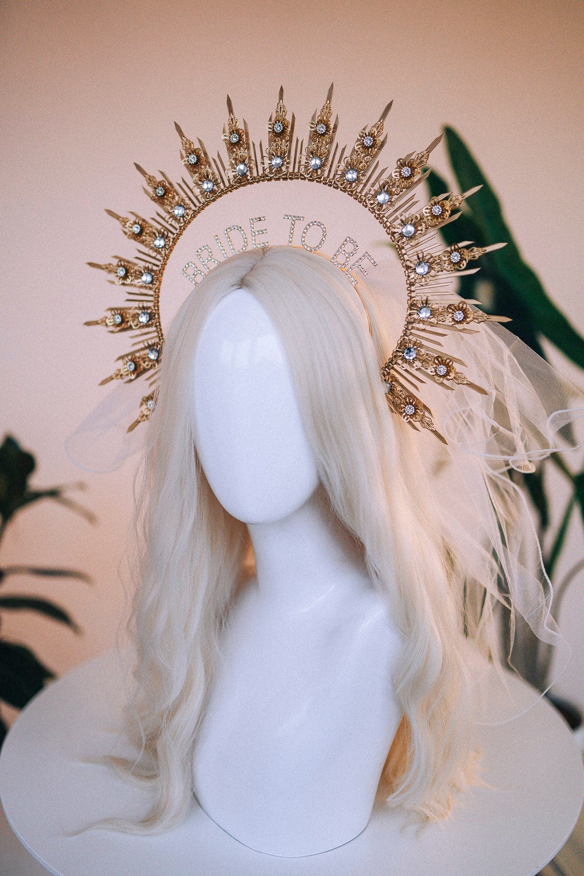 SALE Bride halo crown, Bride headband, Bride to be, Bachelorette party, Gold halo crown, Gold crown, Goddess crown, Wedding veil