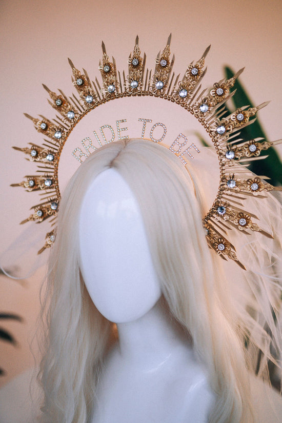 SALE Bride halo crown, Bride headband, Bride to be, Bachelorette party, Gold halo crown, Gold crown, Goddess crown, Wedding veil