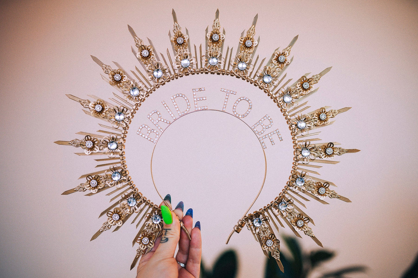 SALE Bride halo crown, Bride headband, Bride to be, Bachelorette party, Gold halo crown, Gold crown, Goddess crown, Wedding veil