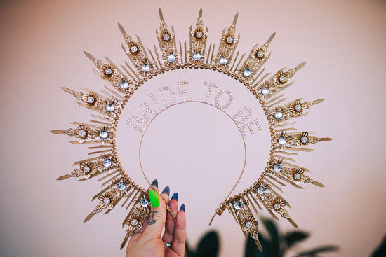 SALE Bride halo crown, Bride headband, Bride to be, Bachelorette party, Gold halo crown, Gold crown, Goddess crown, Wedding veil