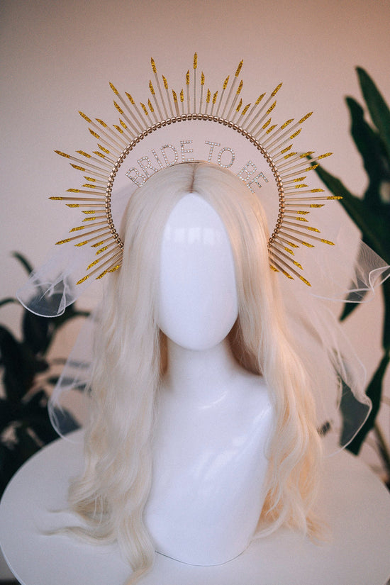 SALE Bride halo crown, Bride headband, Bride to be, Bachelorette party, Gold halo crown, Gold crown, Goddess crown, Wedding veil