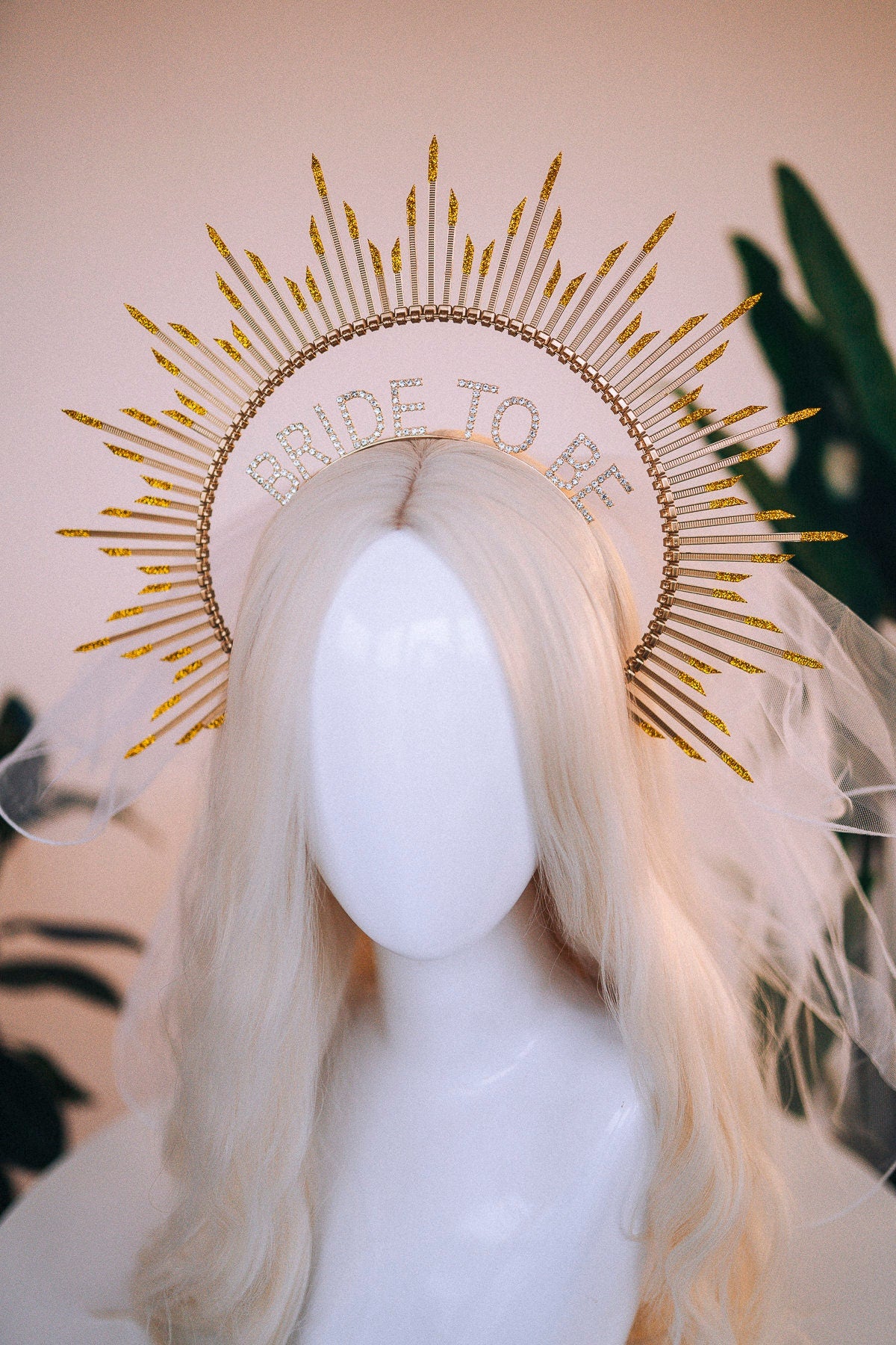SALE Bride halo crown, Bride headband, Bride to be, Bachelorette party, Gold halo crown, Gold crown, Goddess crown, Wedding veil