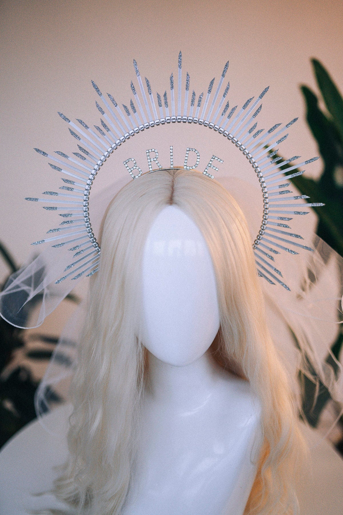 SALE Bride halo crown, Bride headband, Bride to be, Bachelorette party, Silver halo crown, Goddess crown, Wedding veil, Wedding garter