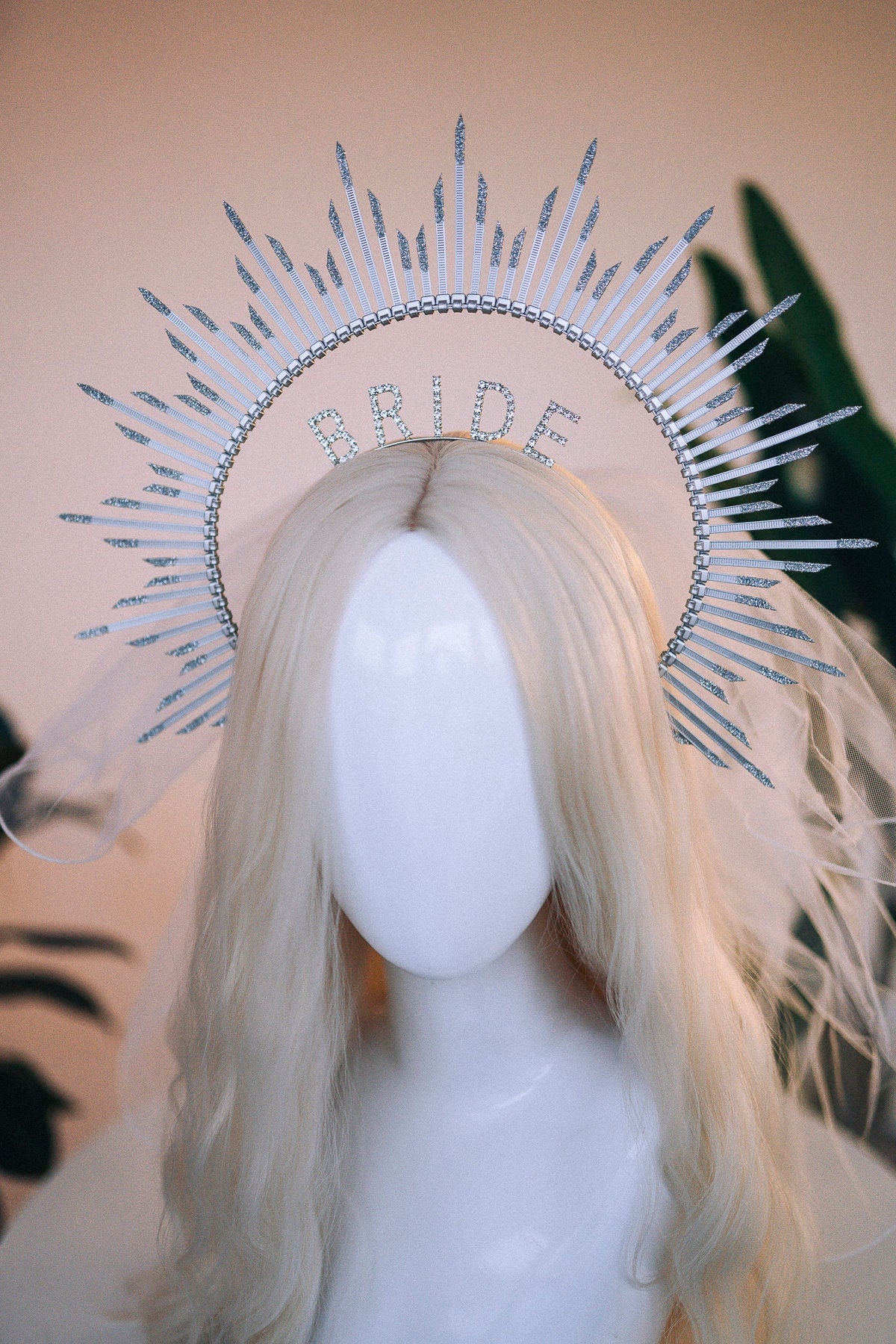 SALE Bride halo crown, Bride headband, Bride to be, Bachelorette party, Silver halo crown, Goddess crown, Wedding veil, Wedding garter