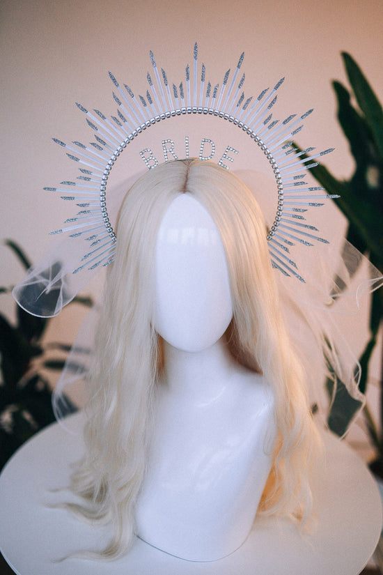 SALE Bride halo crown, Bride headband, Bride to be, Bachelorette party, Silver halo crown, Goddess crown, Wedding veil, Wedding garter