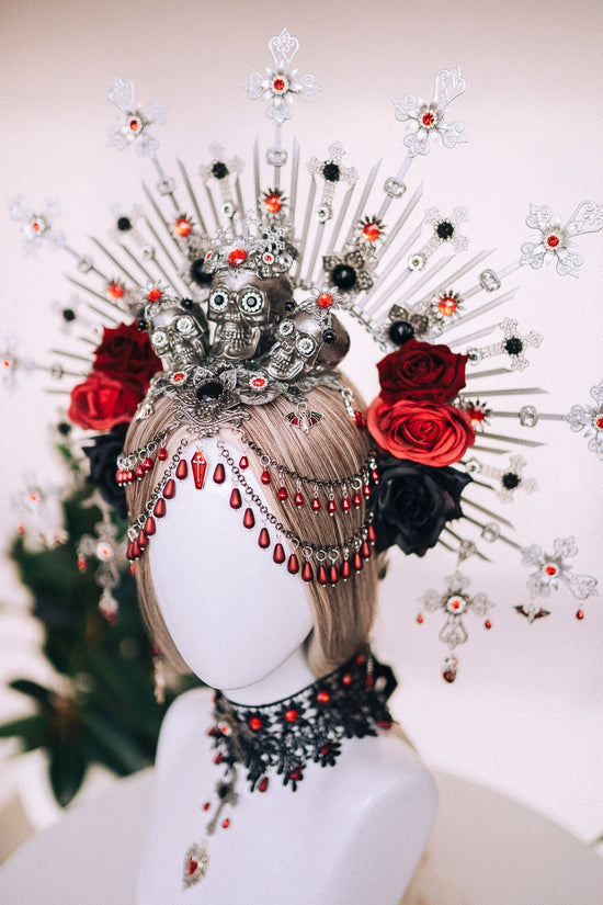 Vampire Choker, Gothic Lace Necklace, Red Black Choker, Skull Choker, Halloween Necklace, Vampire Jewelry, Dark Queen Necklace, Dracula