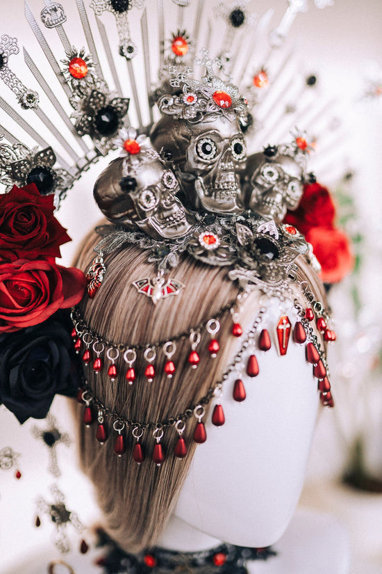 Vampire Choker, Gothic Lace Necklace, Red Black Choker, Skull Choker, Halloween Necklace, Vampire Jewelry, Dark Queen Necklace, Dracula