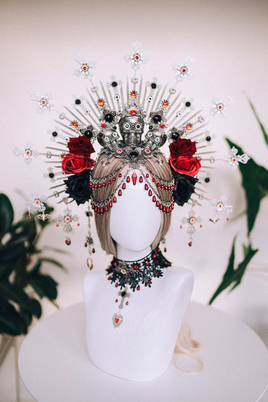 Vampire Choker, Gothic Lace Necklace, Red Black Choker, Skull Choker, Halloween Necklace, Vampire Jewelry, Dark Queen Necklace, Dracula