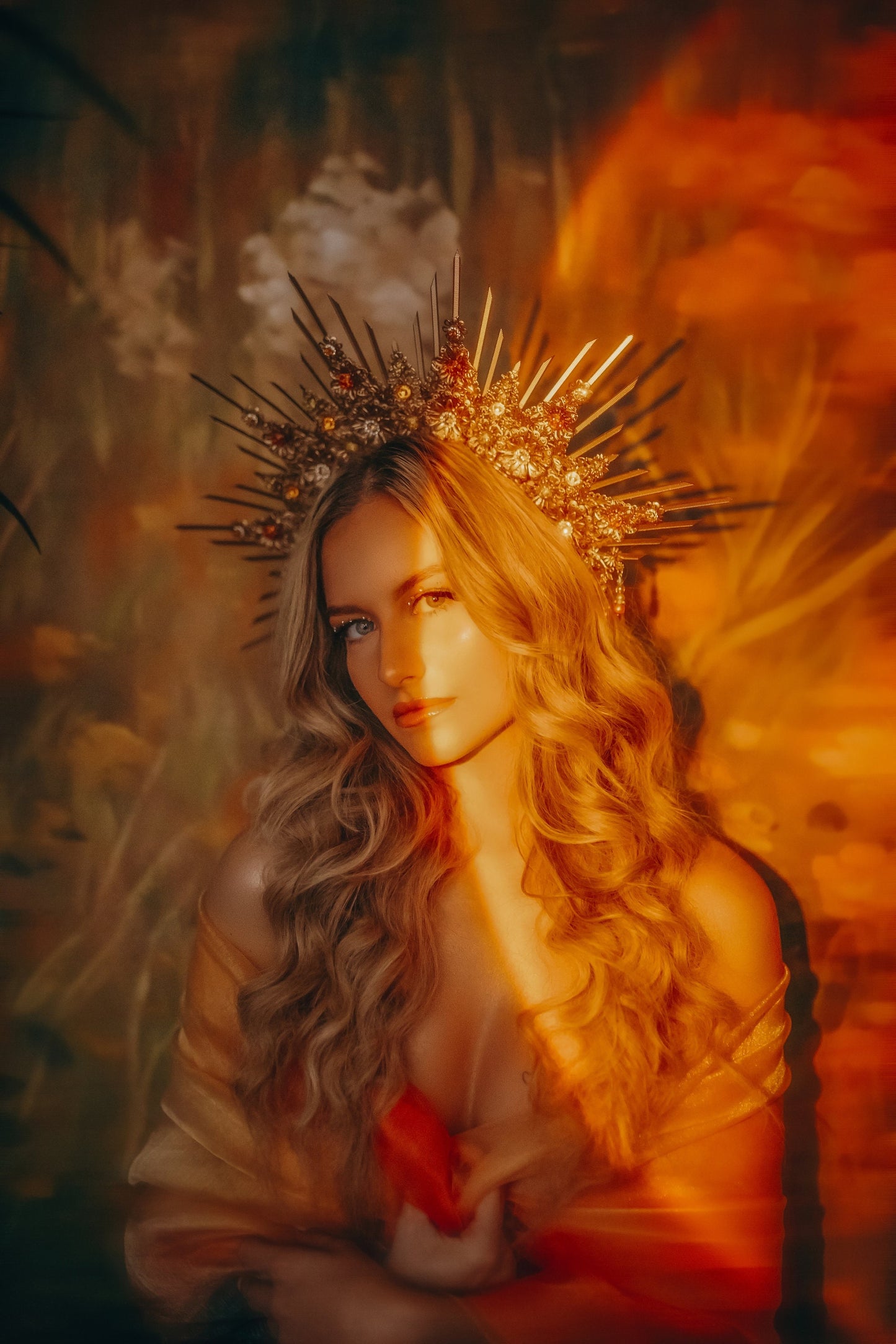 Gold Halo Crown, Celestial Headpiece, Goddess Crown, Festival Halo, Bridal Halo, Wedding Crown, Luxury Crown, Fantasy Halo, Golden Sun Crown