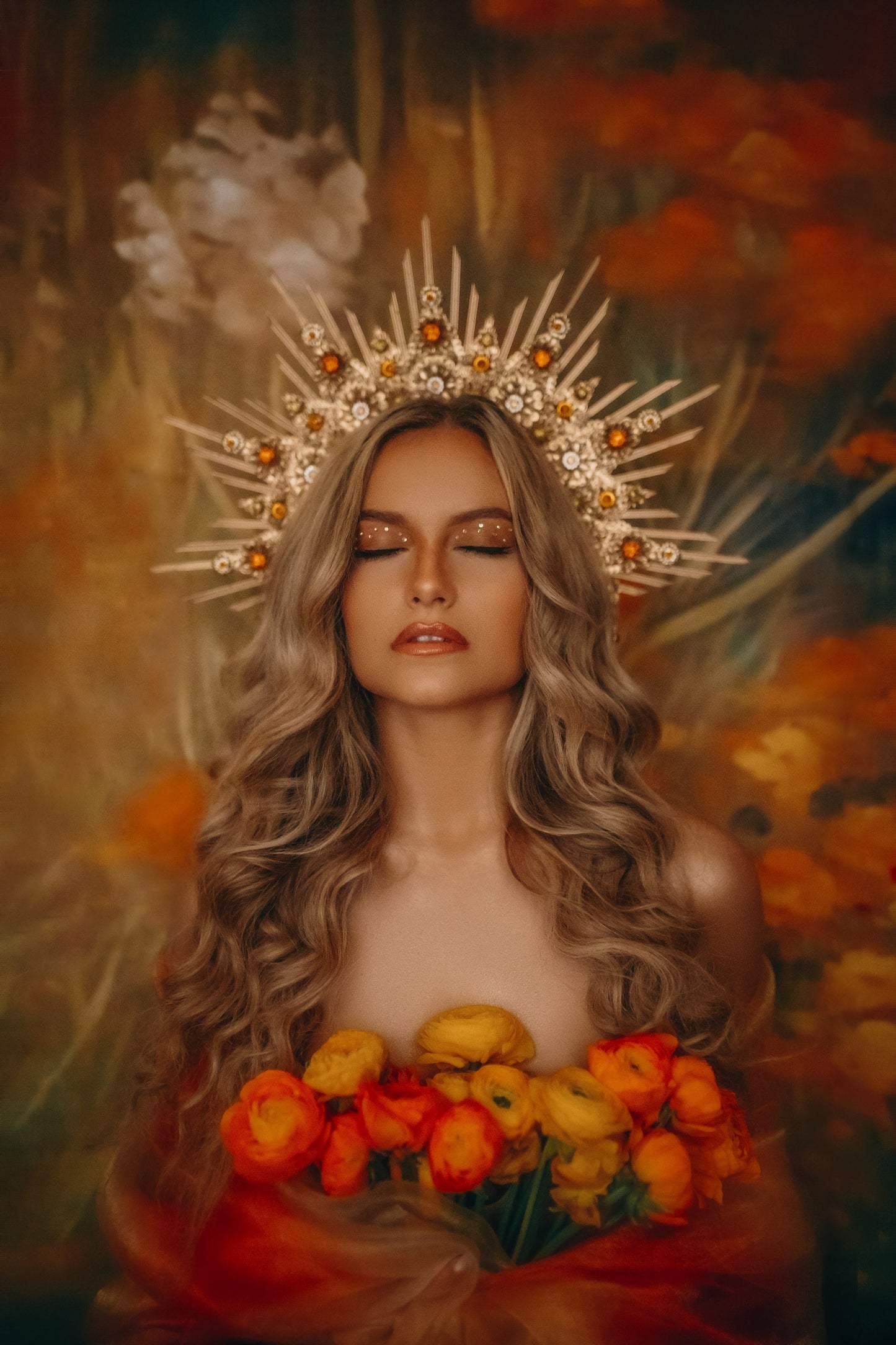 Gold Halo Crown, Celestial Headpiece, Goddess Crown, Festival Halo, Bridal Halo, Wedding Crown, Luxury Crown, Fantasy Halo, Golden Sun Crown