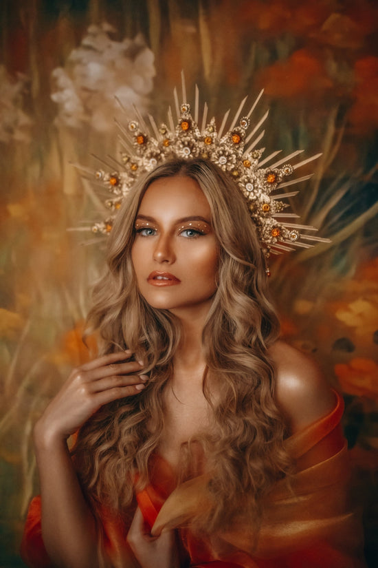 Gold Halo Crown, Celestial Headpiece, Goddess Crown, Festival Halo, Bridal Halo, Wedding Crown, Luxury Crown, Fantasy Halo, Golden Sun Crown