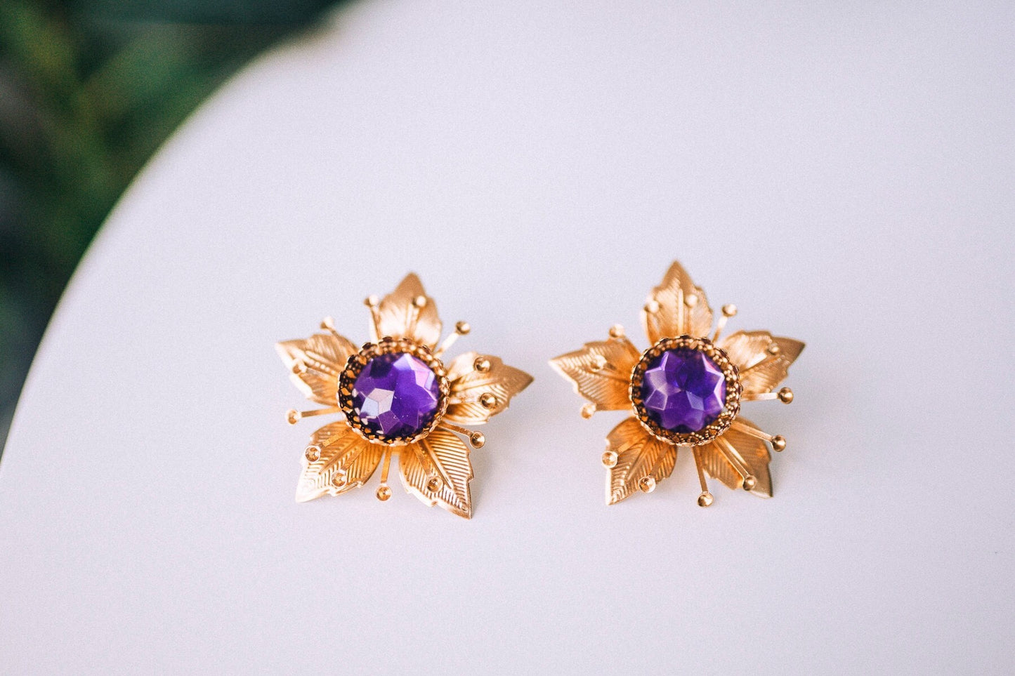 Flower earrings, Festival earrings, Gold earrings, Summer earrings, Flower jewellery, Wedding accessories, Purple earrings, Bridal earrings