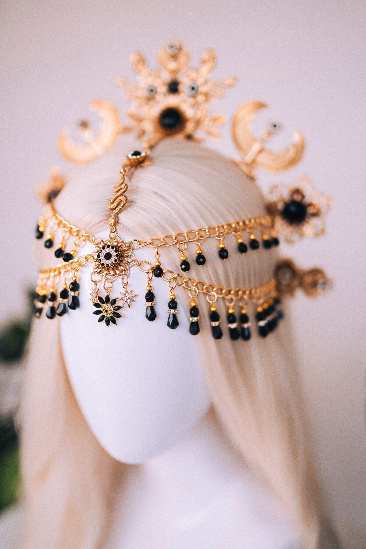 Cleopatra Black Crown, Egyptian Headpiece, Festival Tiara, Carnival Cleopatra Crown, Mardi Gras Headdress, Halloween Statement Crown