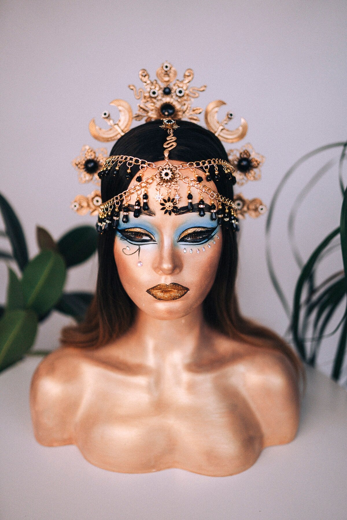 Cleopatra Black Crown, Egyptian Headpiece, Festival Tiara, Carnival Cleopatra Crown, Mardi Gras Headdress, Halloween Statement Crown