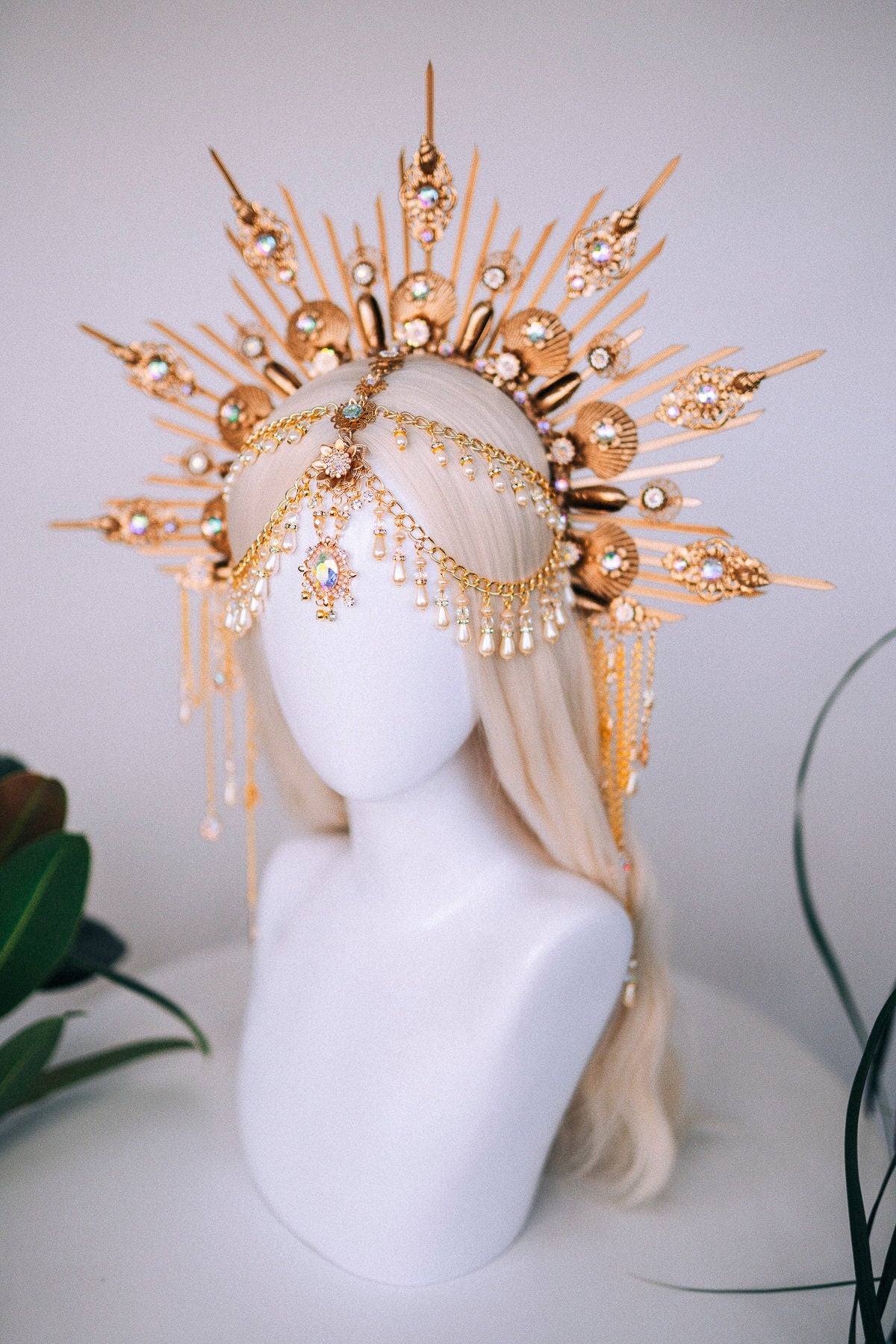 Mermaid Halo Crown, Celestial Headpiece, Bridal Tiara, Fantasy Festival Crown, Goddess Headpiece, Aquarius Birthday Crown, Ocean Queen