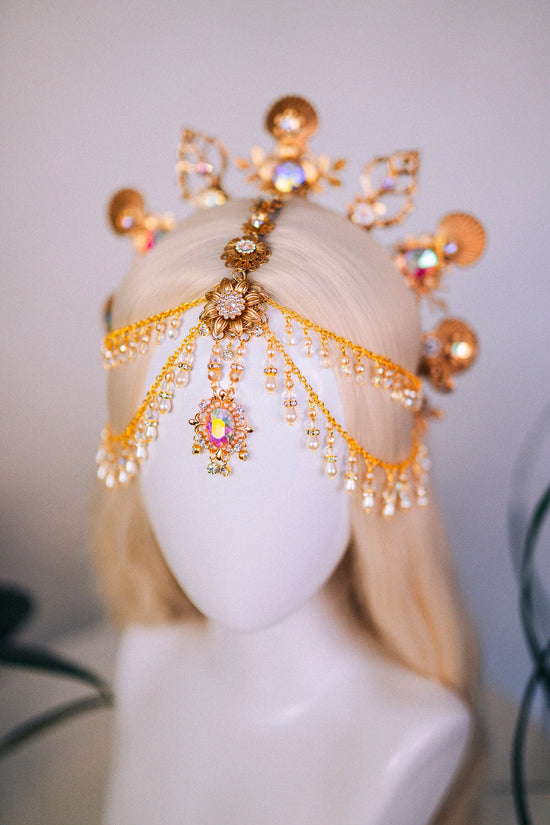 SALE Mermaid Halo Crown, Halloween costume, Mermaid Crown, Halo Headband, Gold Crown, Tiara, Gold Halo, Aquarius crown, Festival Crown