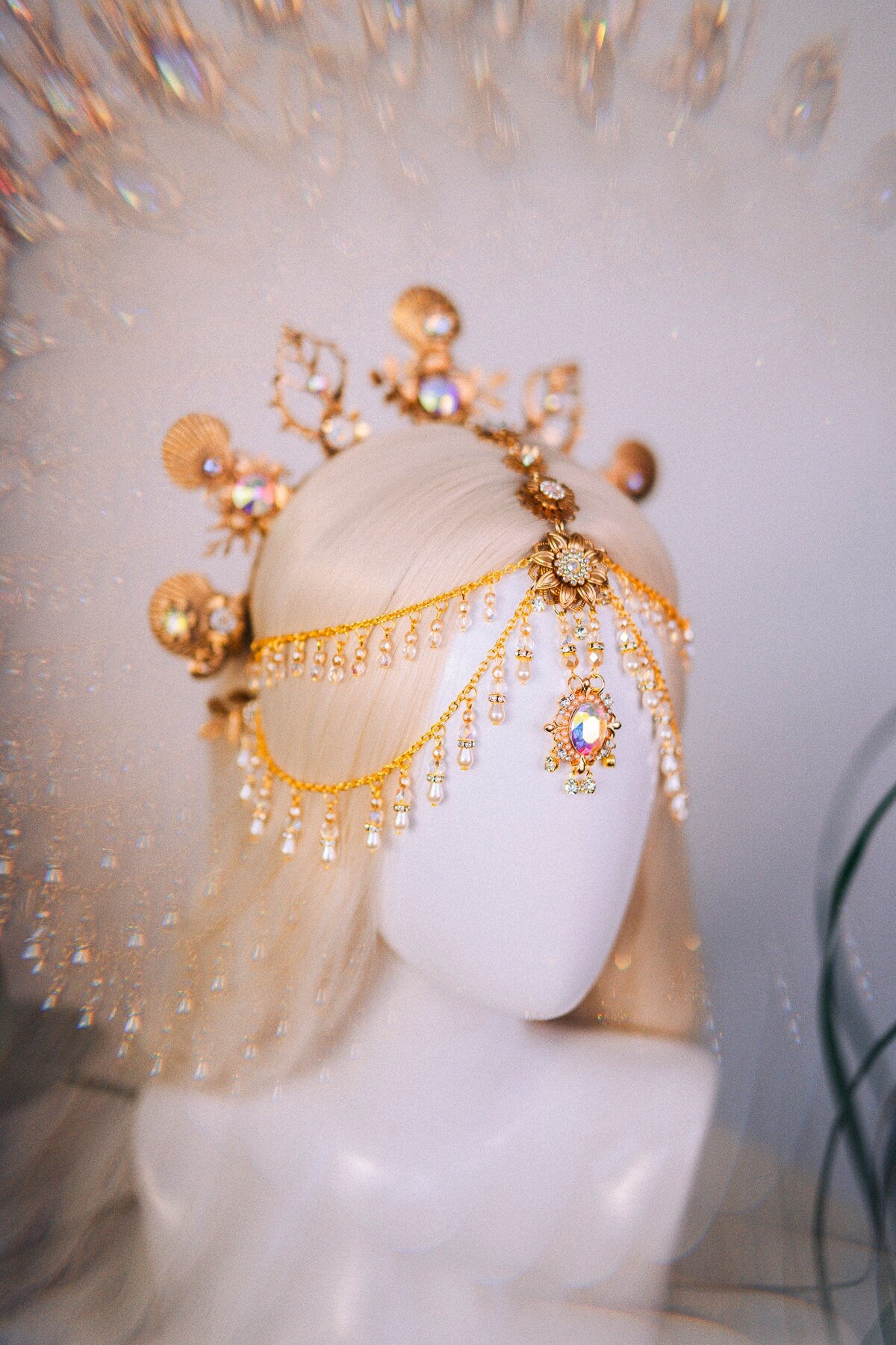 SALE Mermaid Halo Crown, Halloween costume, Mermaid Crown, Halo Headband, Gold Crown, Tiara, Gold Halo, Aquarius crown, Festival Crown