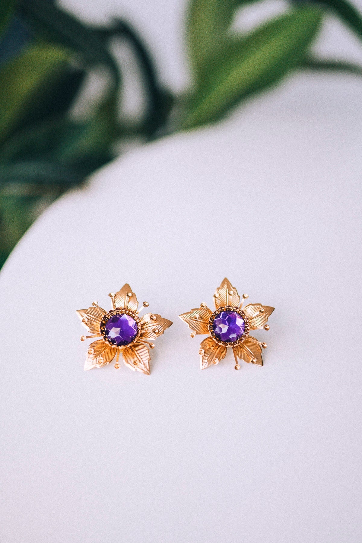 Flower earrings, Festival earrings, Gold earrings, Summer earrings, Flower jewellery, Wedding accessories, Purple earrings, Bridal earrings