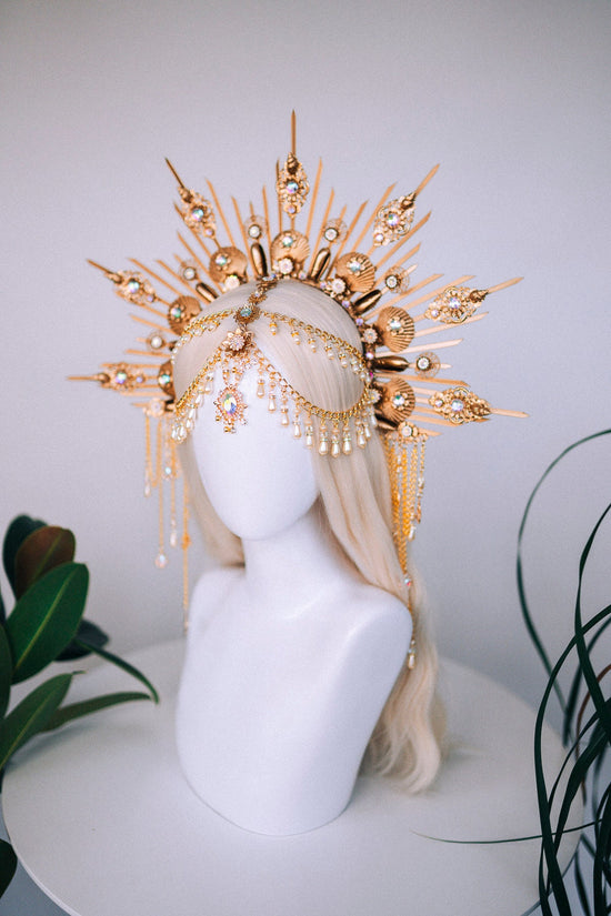 Mermaid Halo Crown, Celestial Headpiece, Bridal Tiara, Fantasy Festival Crown, Goddess Headpiece, Aquarius Birthday Crown, Ocean Queen