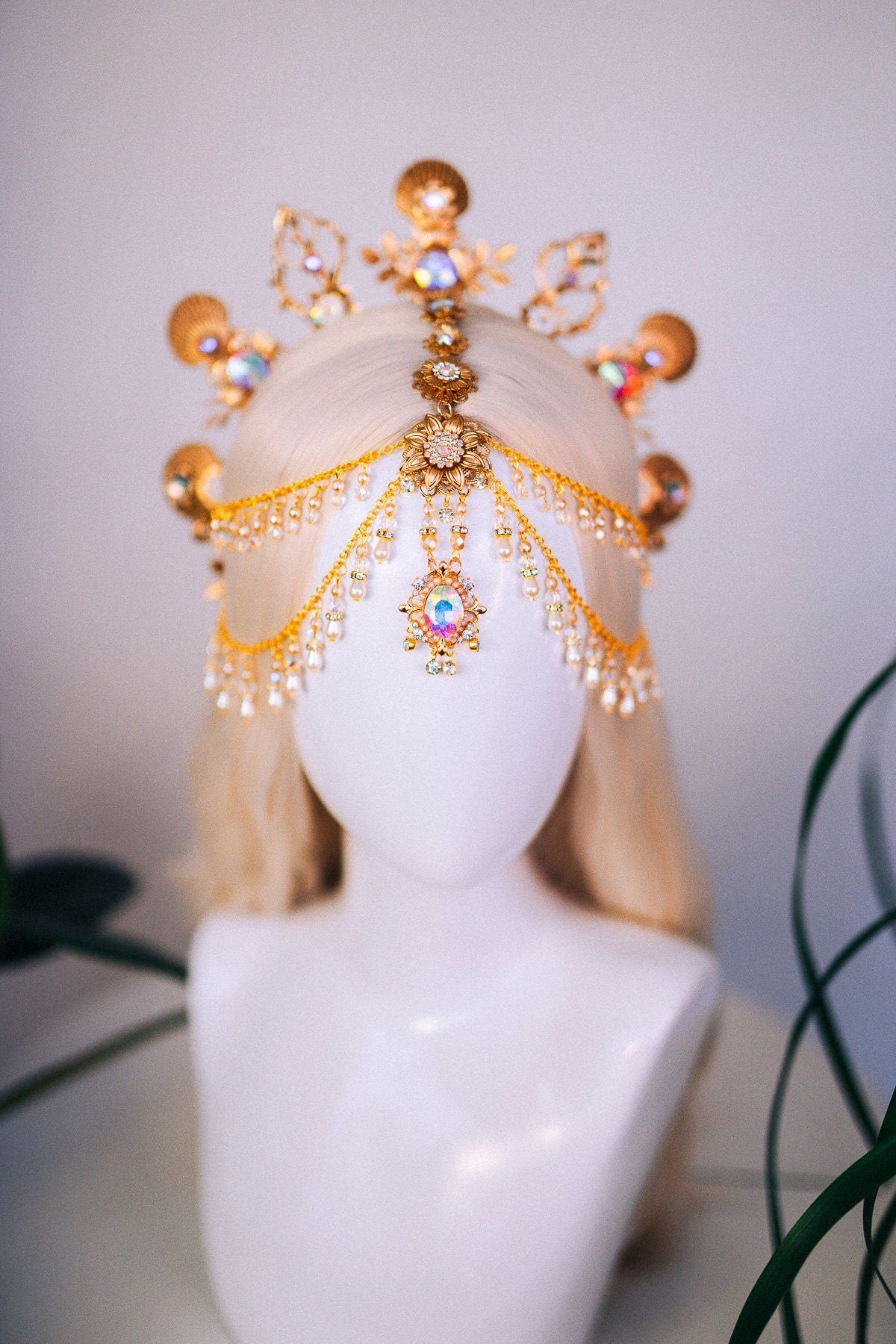 SALE Mermaid Halo Crown, Halloween costume, Mermaid Crown, Halo Headband, Gold Crown, Tiara, Gold Halo, Aquarius crown, Festival Crown