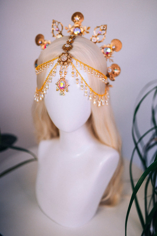 SALE Mermaid Halo Crown, Halloween costume, Mermaid Crown, Halo Headband, Gold Crown, Tiara, Gold Halo, Aquarius crown, Festival Crown