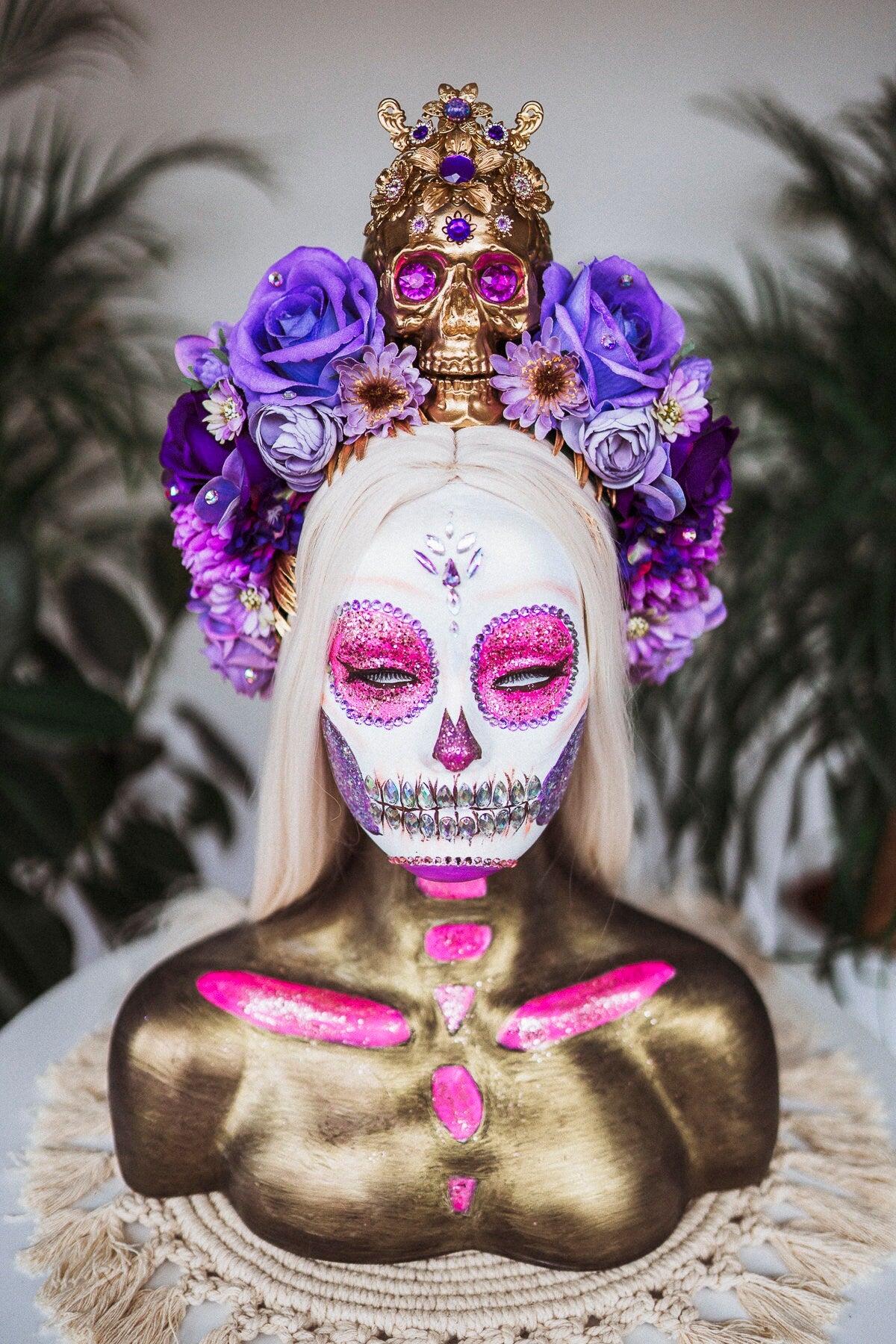 Royal Purple La Catrina Crown, Day of the Dead, Sugar Skull, Dia de los Muertos, Floral Headdress, Festival Headpiece, Mexican Inspired