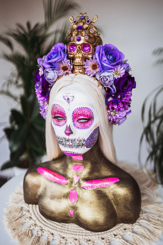 Royal Purple La Catrina Crown, Day of the Dead, Sugar Skull, Dia de los Muertos, Floral Headdress, Festival Headpiece, Mexican Inspired