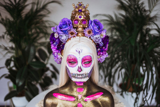 Royal Purple La Catrina Crown, Day of the Dead, Sugar Skull, Dia de los Muertos, Floral Headdress, Festival Headpiece, Mexican Inspired