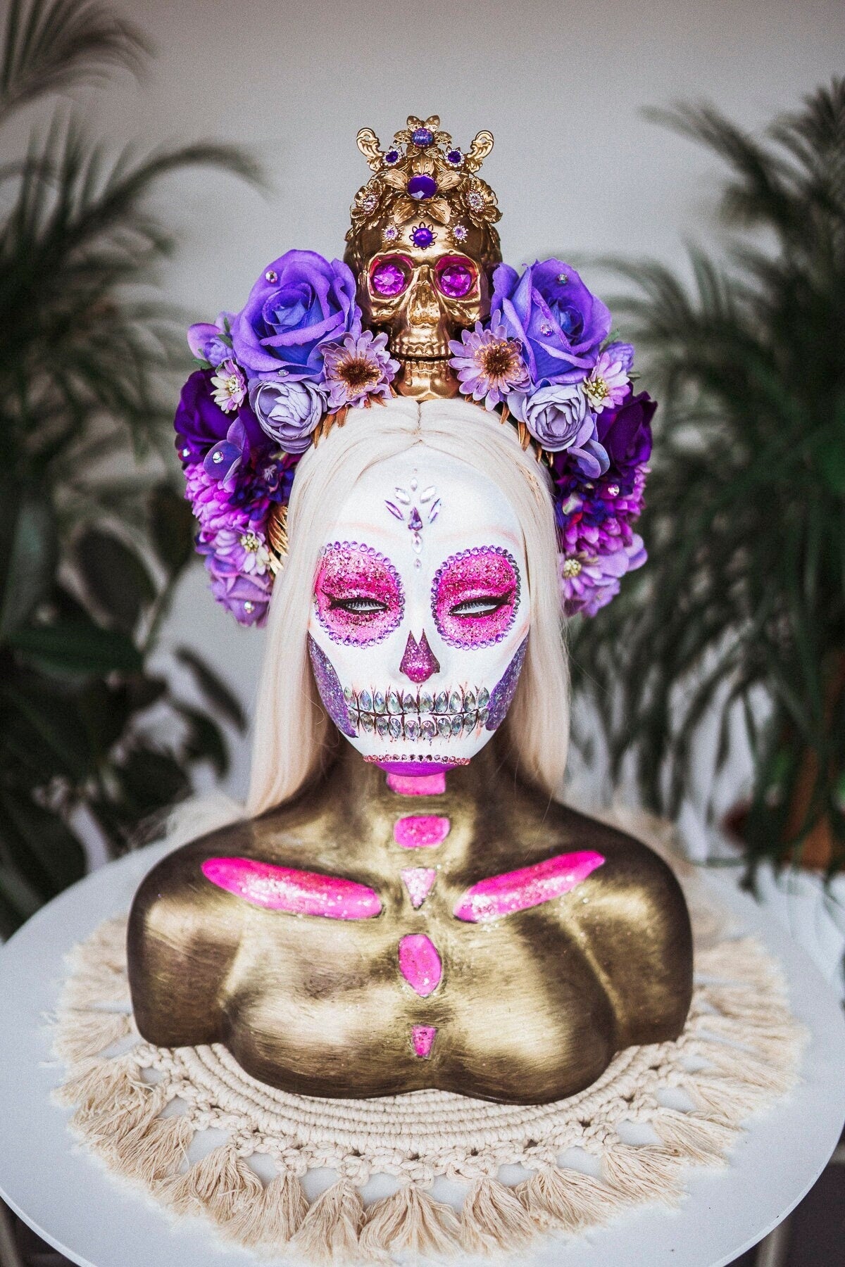 Royal Purple La Catrina Crown, Day of the Dead, Sugar Skull, Dia de los Muertos, Floral Headdress, Festival Headpiece, Mexican Inspired