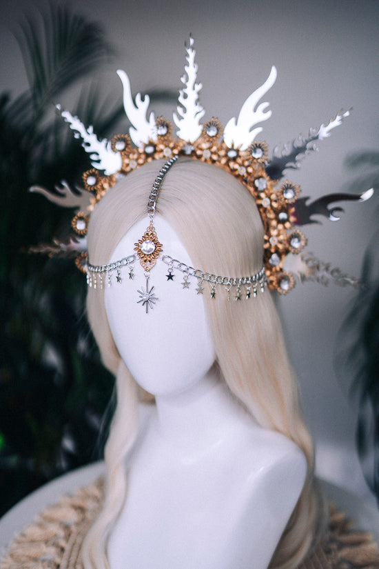 SALE Flames Halo Crown, Gold Halo, Halo Headlights, Halo Headband, Halo Headpiece, Fiery tiara, Flamingos crown, Photo Props, Flames Halo