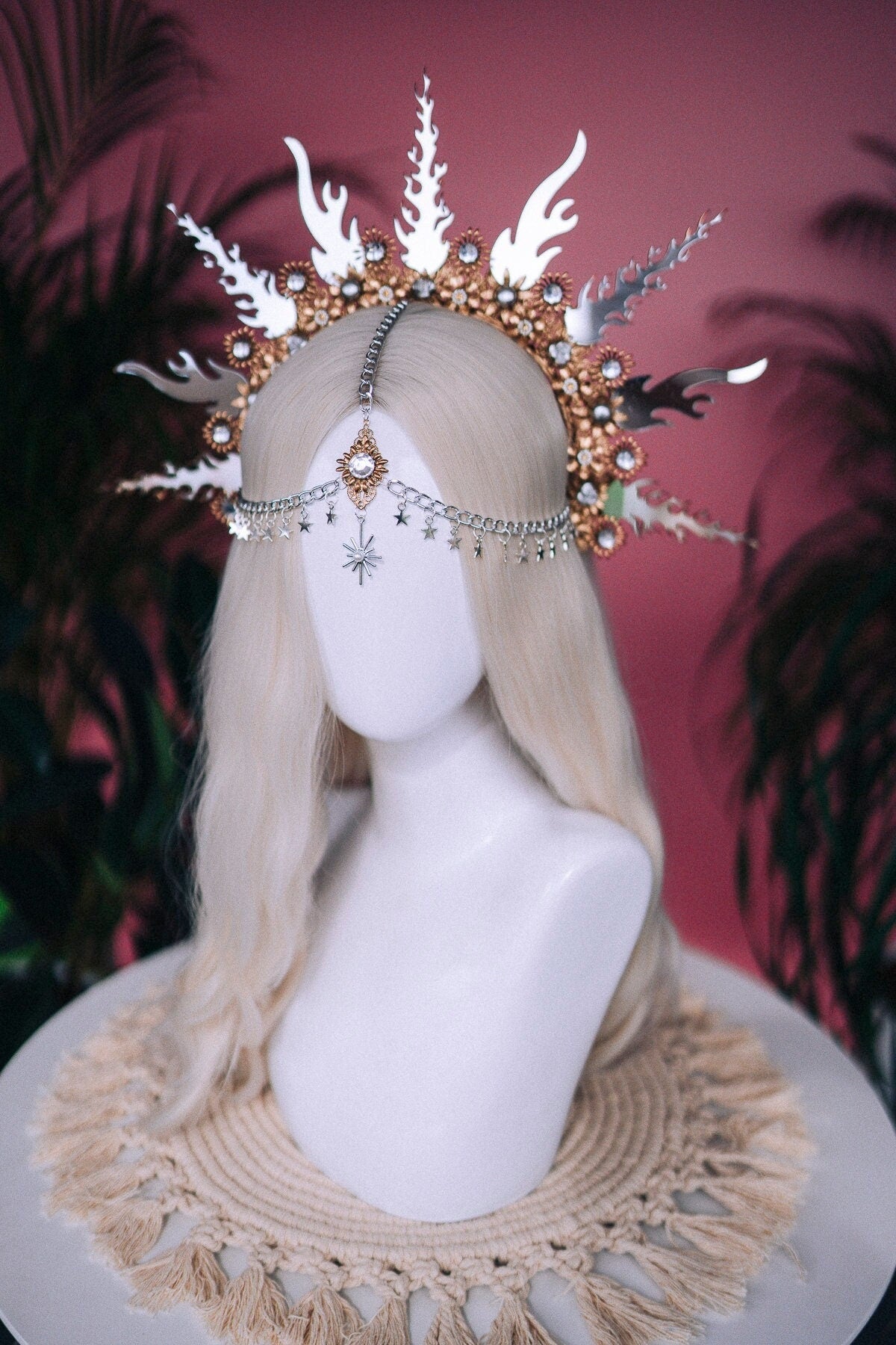 SALE Flames Halo Crown, Gold Halo, Halo Headlights, Halo Headband, Halo Headpiece, Fiery tiara, Flamingos crown, Photo Props, Flames Halo