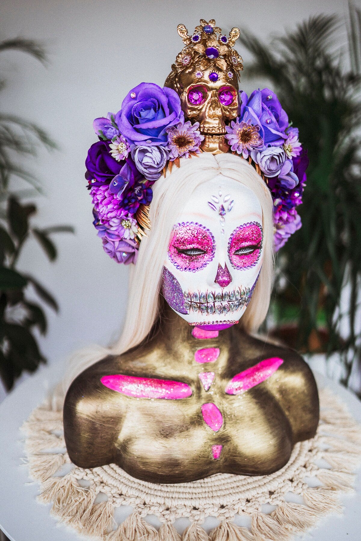 Royal Purple La Catrina Crown, Day of the Dead, Sugar Skull, Dia de los Muertos, Floral Headdress, Festival Headpiece, Mexican Inspired