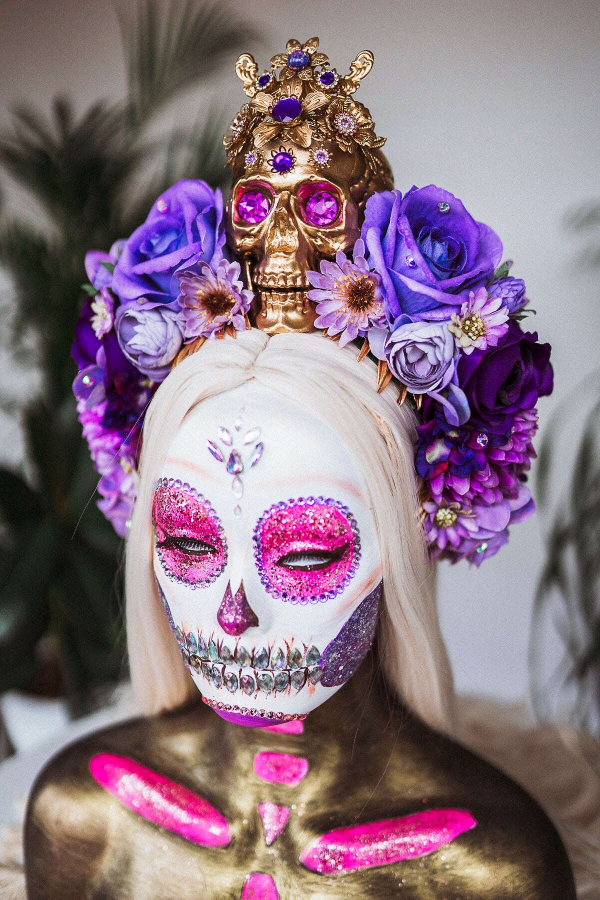 Royal Purple La Catrina Crown, Day of the Dead, Sugar Skull, Dia de los Muertos, Floral Headdress, Festival Headpiece, Mexican Inspired