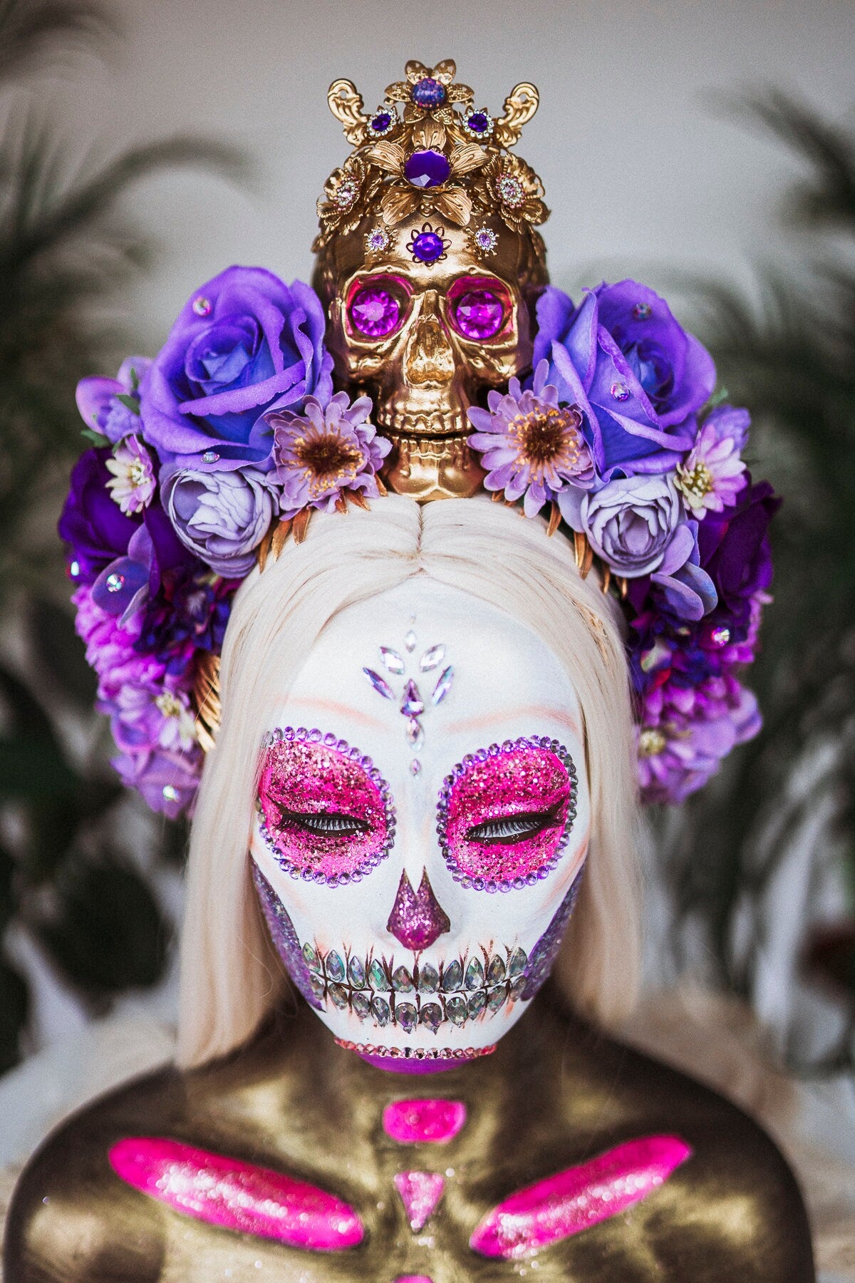 Royal Purple La Catrina Crown, Day of the Dead, Sugar Skull, Dia de los Muertos, Floral Headdress, Festival Headpiece, Mexican Inspired