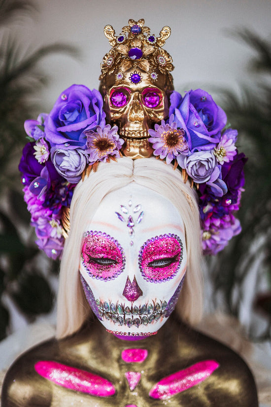 Royal Purple La Catrina Crown, Day of the Dead, Sugar Skull, Dia de los Muertos, Floral Headdress, Festival Headpiece, Mexican Inspired