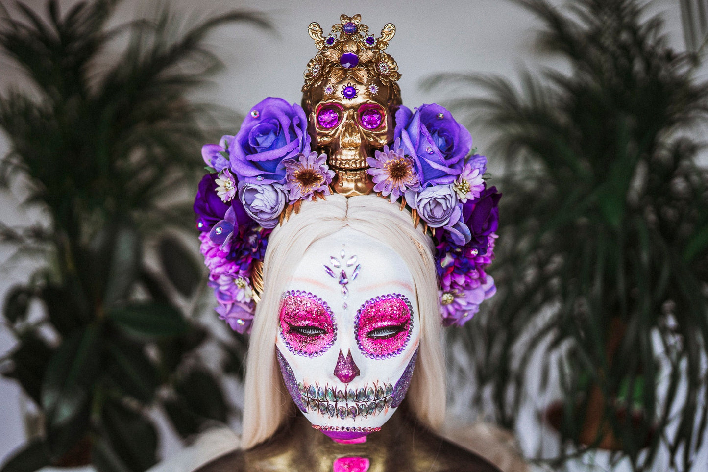 Royal Purple La Catrina Crown, Day of the Dead, Sugar Skull, Dia de los Muertos, Floral Headdress, Festival Headpiece, Mexican Inspired