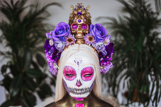 Royal Purple La Catrina Crown, Day of the Dead, Sugar Skull, Dia de los Muertos, Floral Headdress, Festival Headpiece, Mexican Inspired