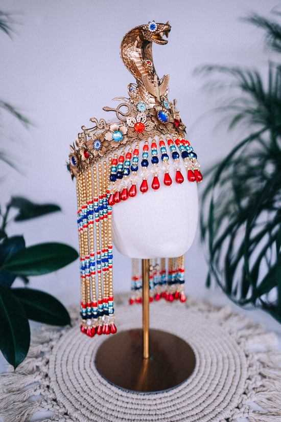 SALE Cleopatra Crown, Egyptian Queen Crown, Festival Crown, Carnival Crown, Mardi Gras Headpiece, Halloween Cleopatra Crown, Regal Egyptian