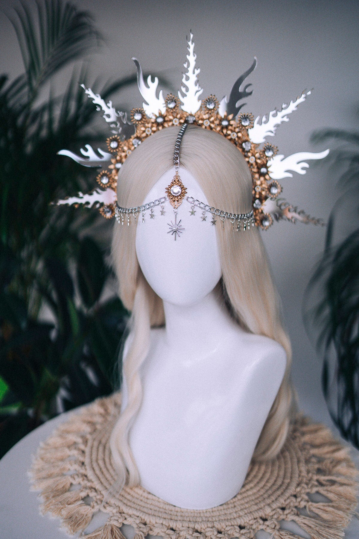 SALE Flames Halo Crown, Gold Halo, Halo Headlights, Halo Headband, Halo Headpiece, Fiery tiara, Flamingos crown, Photo Props, Flames Halo