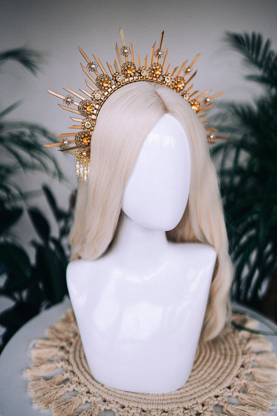 SALE Gold halo crown, Bridal headpiece, Halo headpiece, Gold crown, Flower crown, Bridal crown, Wedding headpiece, Festival crown, Wedding
