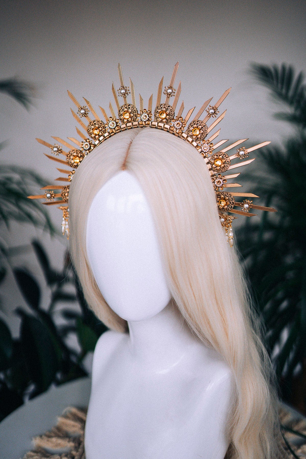 SALE Gold halo crown, Bridal headpiece, Halo headpiece, Gold crown, Flower crown, Bridal crown, Wedding headpiece, Festival crown, Wedding